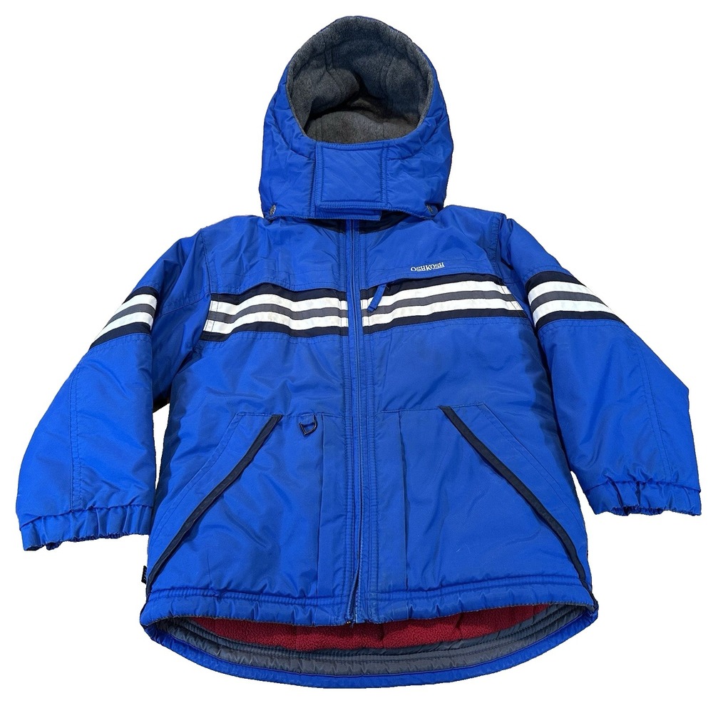 Oshkosh B'Gosh Boys Puffer Jacket Blue Fleece Inner With Hood Size 5/6